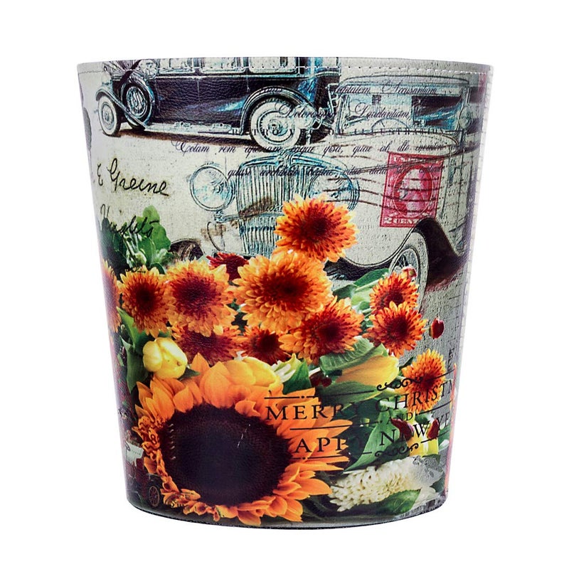 Scakbyer Leather Trash Can, Retro Decorative Waste Basket, 10L Capacity Small Waste Paper Basket, Waterproof Garbage Can for Bathroom, Bedroom, Office, Kitchen and Living Room - Sunflower - Image 3